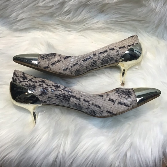 Enzo Angiolini Casiano faux snakeskin/gold Toes/Heels kitten heel size 10 - Picture 3 of 11